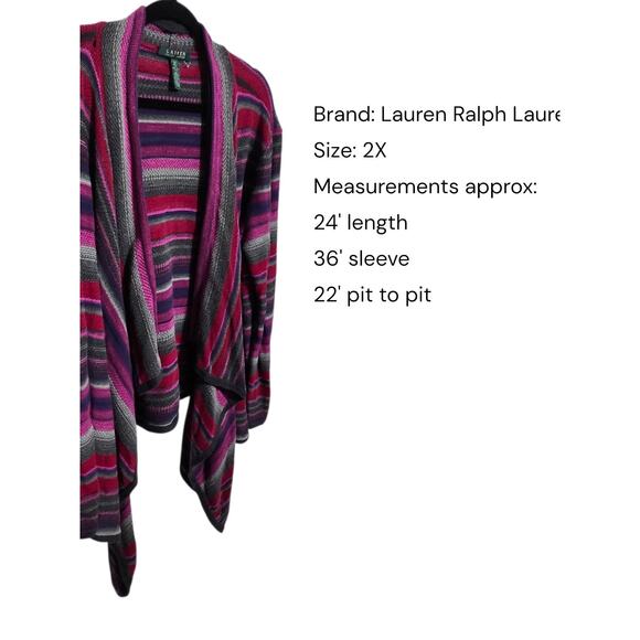 Lauren Ralph Lauren Cardigan Women Plus Size 2X Striped Open Front Aztec Boho - Picture 2 of 8